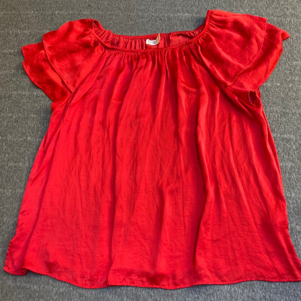 Terra & Sky Red Rover Flutter Sleeve Blouse Plus Size 3X 24W-26W TS28486 Peasant